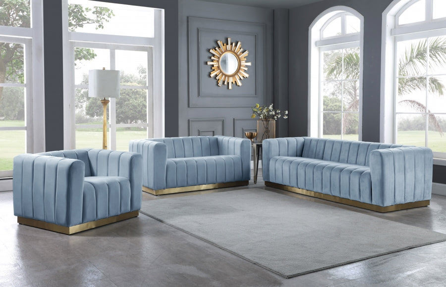Blue Light Marlon Velvet Sofa - 603SkyBlu-S - Vega Furniture