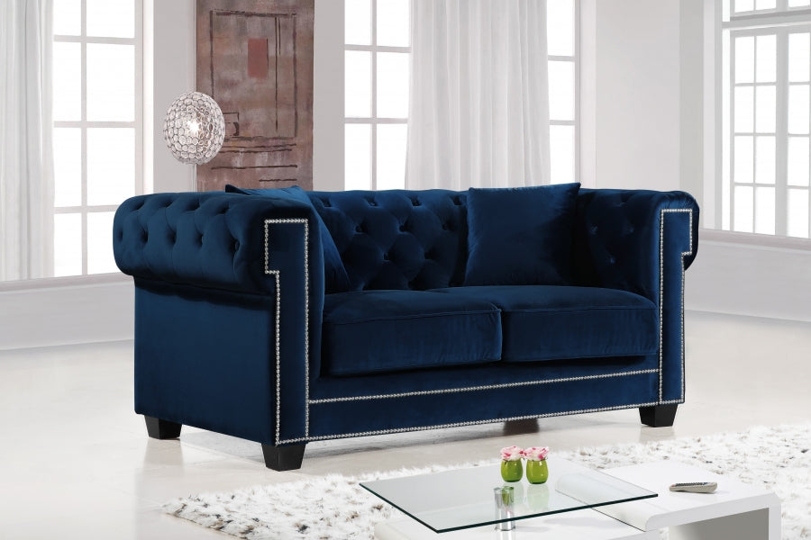 Bowery Blue Velvet Loveseat - 614Navy-L - Vega Furniture