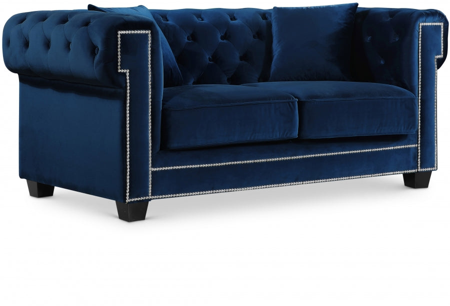 Bowery Blue Velvet Loveseat - 614Navy-L - Vega Furniture