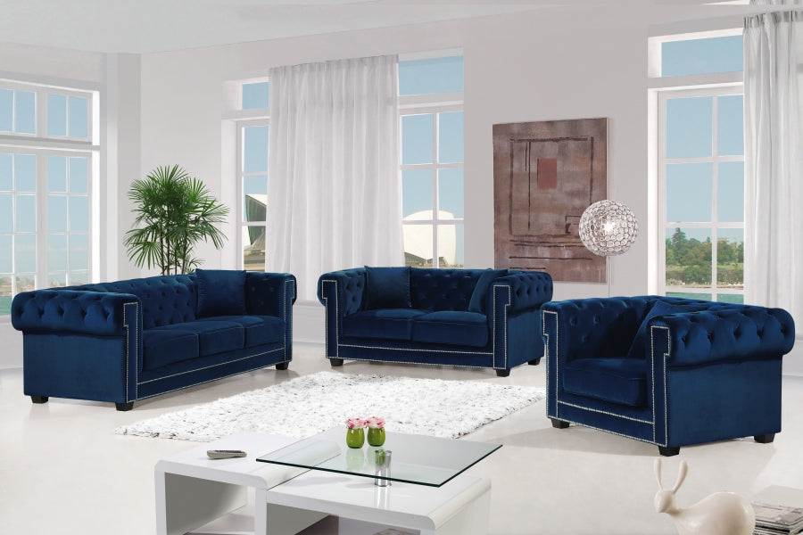 Bowery Blue Velvet Loveseat - 614Navy-L - Vega Furniture