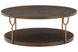 Brazburn Dark Brown/Gold Finish Coffee Table - T185-8 - Vega Furniture