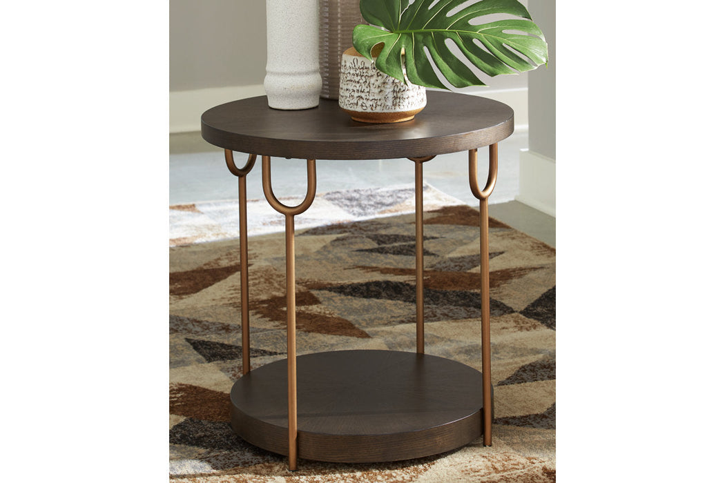 Brazburn Dark Brown/Gold Finish End Table - T185-6 - Vega Furniture