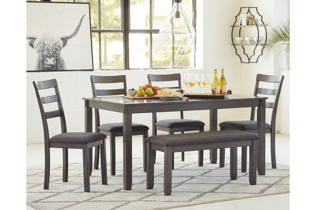 Bridson Gray Dining Table and Chairs with Bench, Set of 6 - D383-325 - Vega Furniture