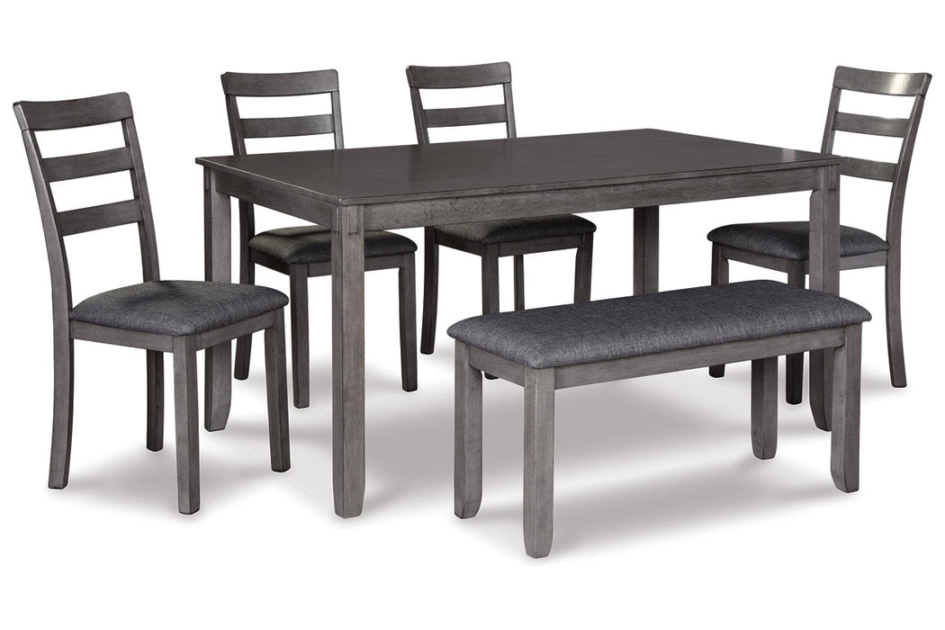 Bridson Gray Dining Table and Chairs with Bench, Set of 6 - D383-325 - Vega Furniture