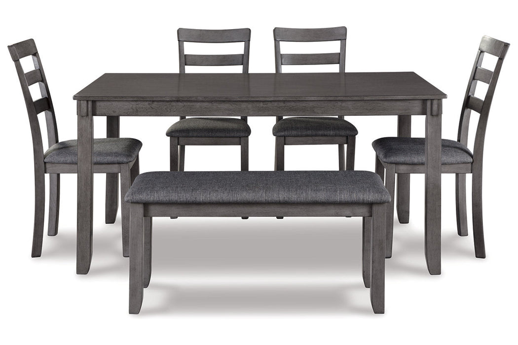 Bridson Gray Dining Table and Chairs with Bench, Set of 6 - D383-325 - Vega Furniture