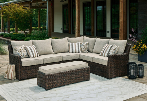 Brook Ranch Brown Outdoor Sofa Sectional/Bench with Cushion, Set of 3 - P465-822 - Vega Furniture