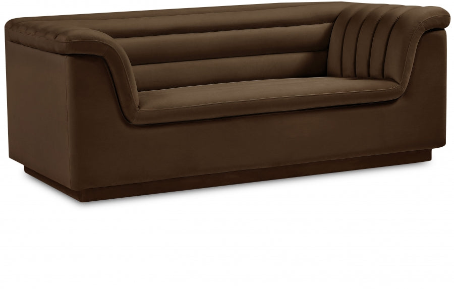 Brown Cascade Velvet Fabric Loveseat - 192Brown-L - Vega Furniture