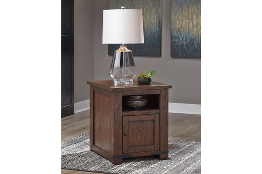 Budmore Brown End Table with USB Ports & Outlets - T372-3 - Vega Furniture