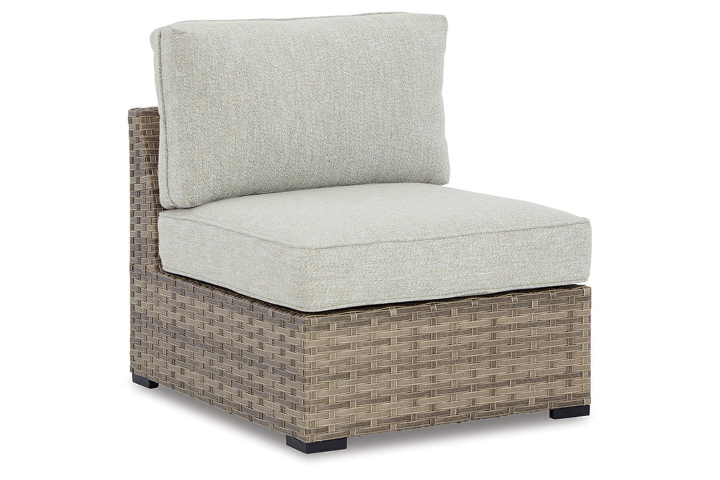 Calworth Beige Outdoor Armless Chair with Cushion, Set of 2 - P458-846 - Vega Furniture