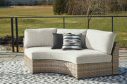 Calworth Beige Outdoor Curved Loveseat with Cushion - P458-861 - Vega Furniture