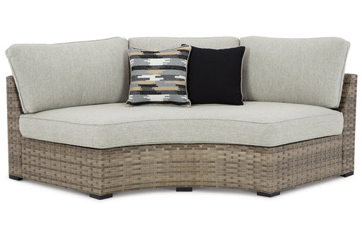 Calworth Beige Outdoor Curved Loveseat with Cushion - P458-861 - Vega Furniture