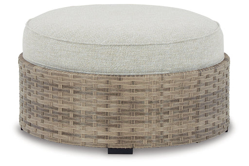 Calworth Beige Outdoor Ottoman with Cushion - P458-814 - Vega Furniture