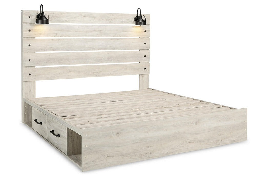 Cambeck Whitewash King Panel Bed with 2 Storage Drawers - SET | B100-14 | B192-160 | B192-56 | B192-58 - Vega Furniture