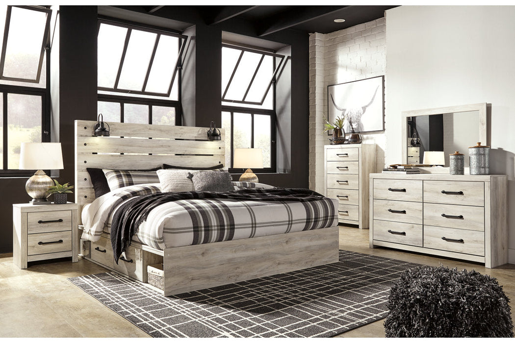 Cambeck Whitewash King Panel Bed with 2 Storage Drawers - SET | B100-14 | B192-160 | B192-56 | B192-58 - Vega Furniture