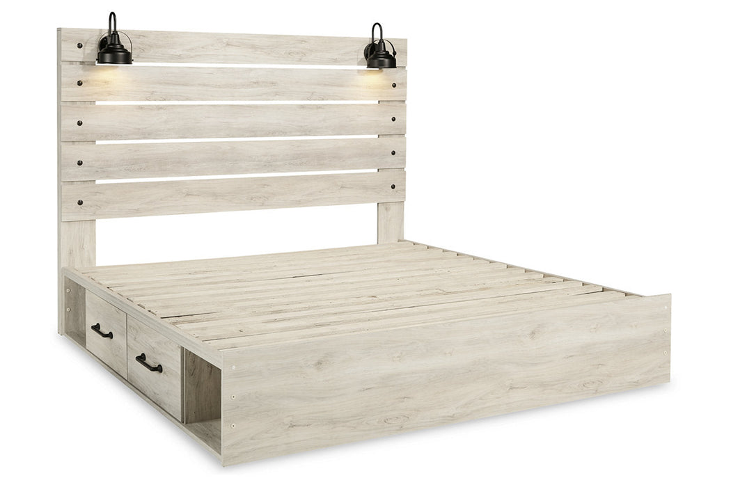 Cambeck Whitewash King Panel Bed with 4 Storage Drawers - SET | B100-14 | B192-56 | B192-58 | B192-60(2) - Vega Furniture