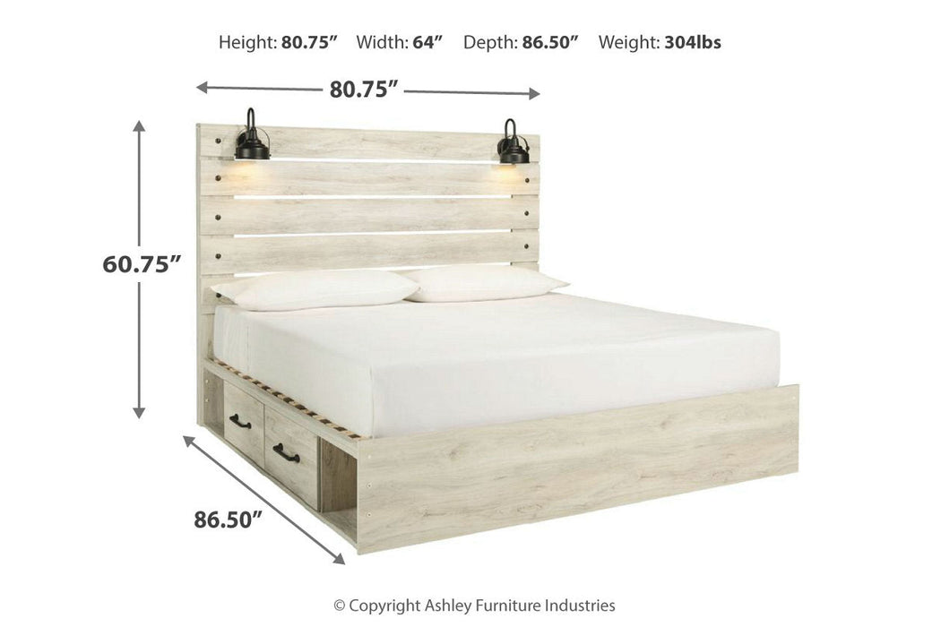 Cambeck Whitewash King Panel Bed with 4 Storage Drawers - SET | B100-14 | B192-56 | B192-58 | B192-60(2) - Vega Furniture