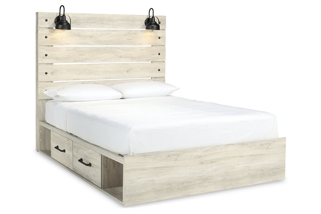 Cambeck Whitewash Queen Panel Bed with 2 Storage Drawers - SET | B100-13 | B192-160 | B192-54 | B192-57 - Vega Furniture