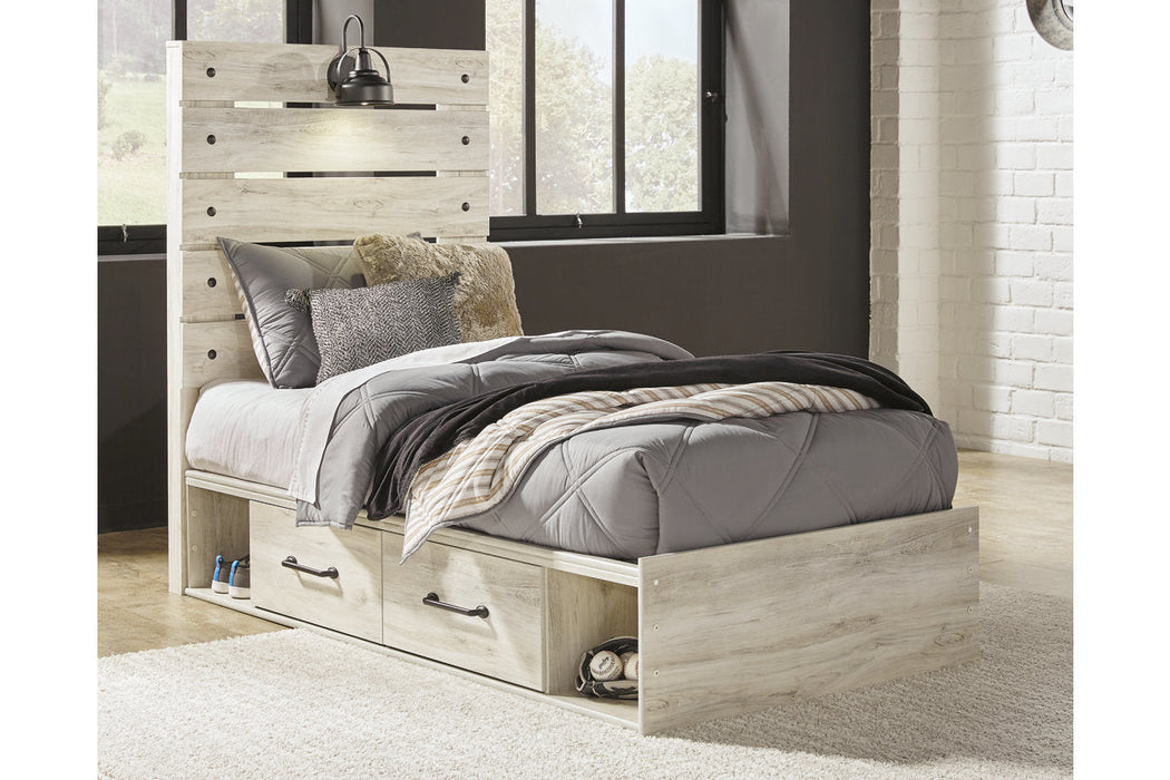 Cambeck Whitewash Twin Panel Bed with 2 Storage Drawers - SET | B100-11 | B192-150 | B192-52 | B192-53 - Vega Furniture