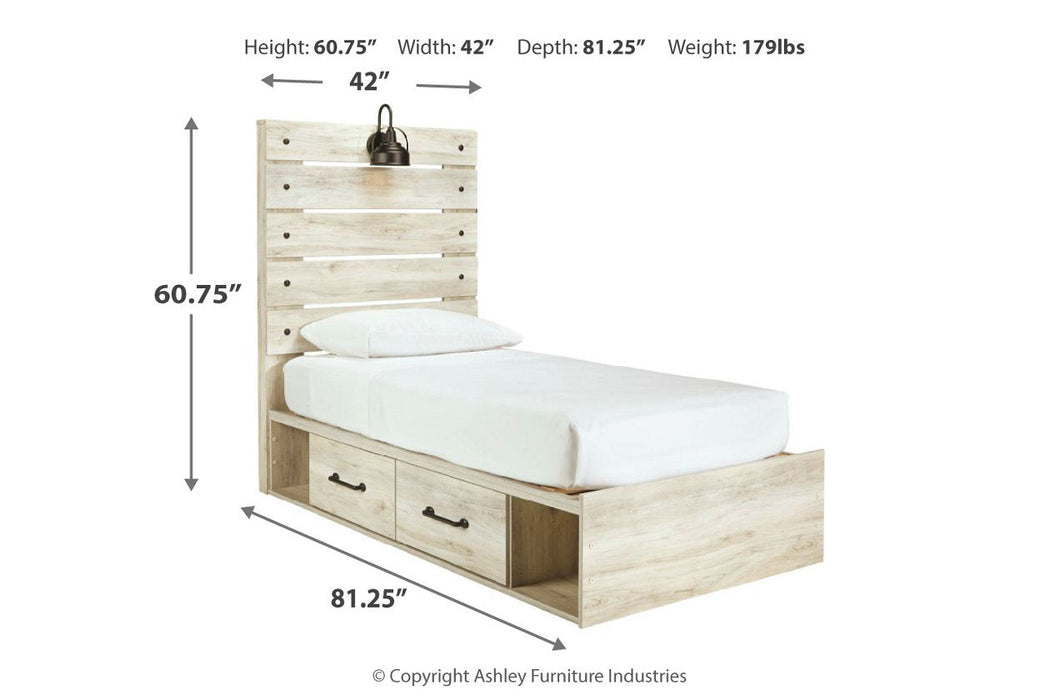 Cambeck Whitewash Twin Panel Bed with 2 Storage Drawers - SET | B100-11 | B192-150 | B192-52 | B192-53 - Vega Furniture