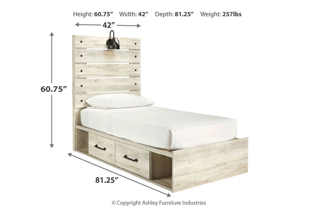 Cambeck Whitewash Twin Panel Bed with 4 Storage Drawers - SET | B100-11 | B192-50(2) | B192-52 | B192-53 - Vega Furniture