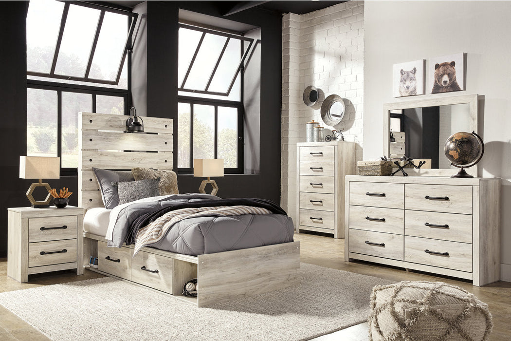 Cambeck Whitewash Twin Panel Bed with 4 Storage Drawers - SET | B100-11 | B192-50(2) | B192-52 | B192-53 - Vega Furniture