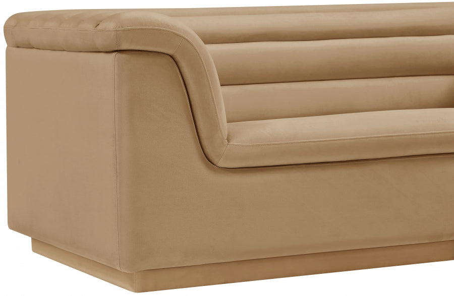 Camel Cascade Velvet Fabric Loveseat - 192Camel-L - Vega Furniture