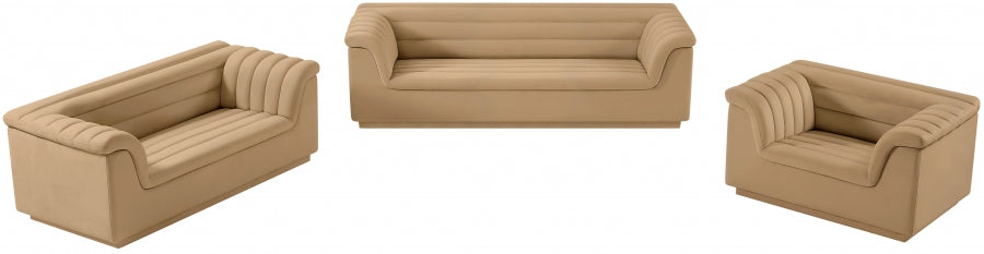 Camel Cascade Velvet Fabric Loveseat - 192Camel-L - Vega Furniture