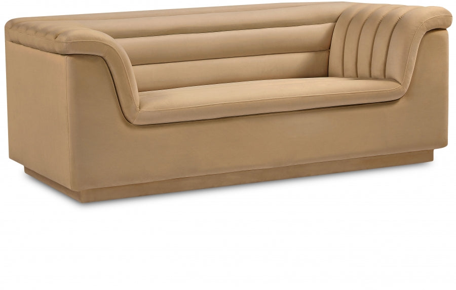 Camel Cascade Velvet Fabric Loveseat - 192Camel-L - Vega Furniture