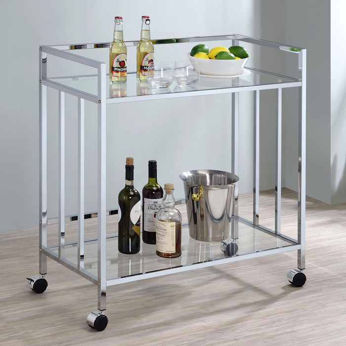 Cara Chrome Rectangular Glass Bar Cart - 181382 - Vega Furniture