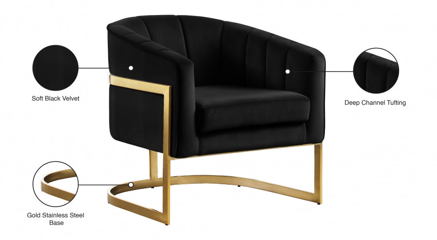 Carter Black Velvet Accent Chair - 515Black - Vega Furniture