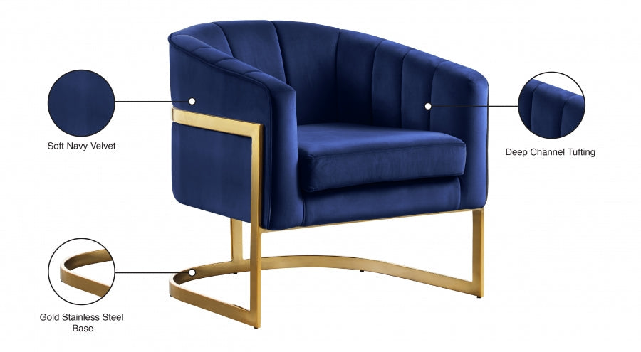 Carter Blue Velvet Accent Chair - 515Navy - Vega Furniture