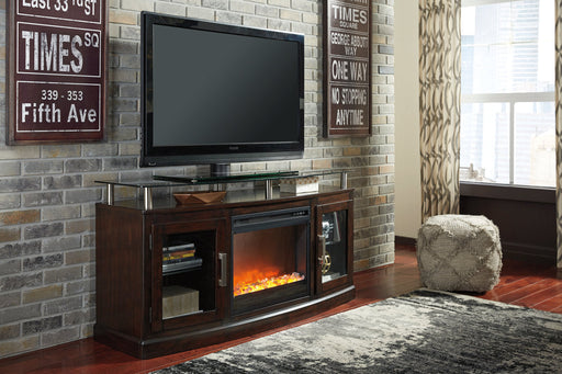 Chanceen Dark Brown 60" TV Stand with Electric Fireplace - SET | W100-02 | W757-48 - Vega Furniture