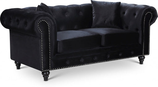 Chesterfield Black Velvet Loveseat - 662BL-L - Vega Furniture