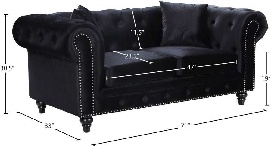 Chesterfield Black Velvet Loveseat - 662BL-L - Vega Furniture