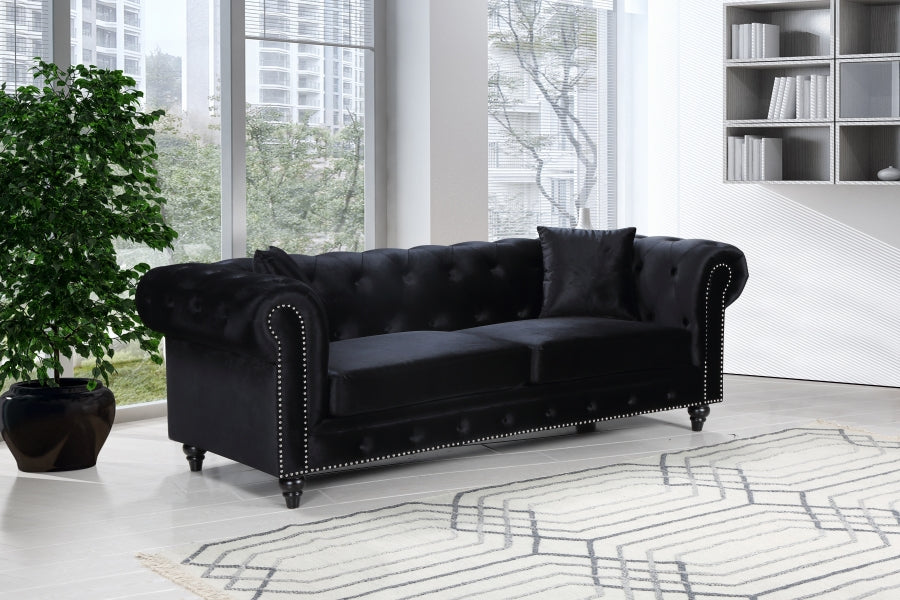 Chesterfield Black Velvet Sofa - 662BL-S - Vega Furniture