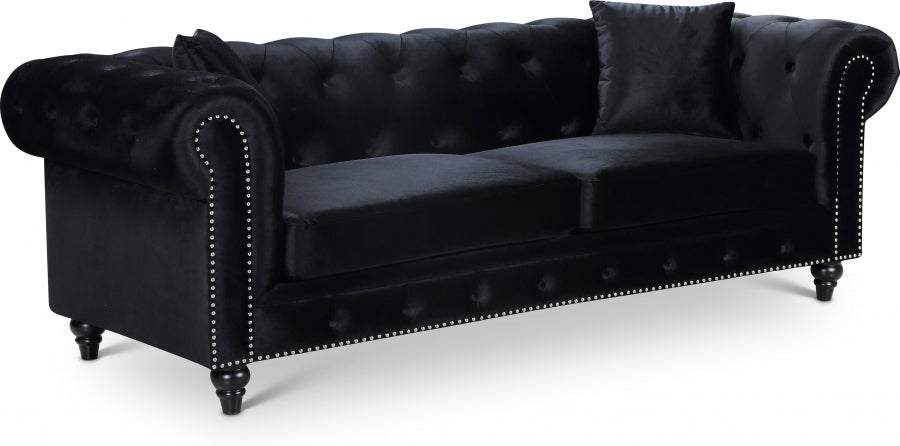 Chesterfield Black Velvet Sofa - 662BL-S - Vega Furniture