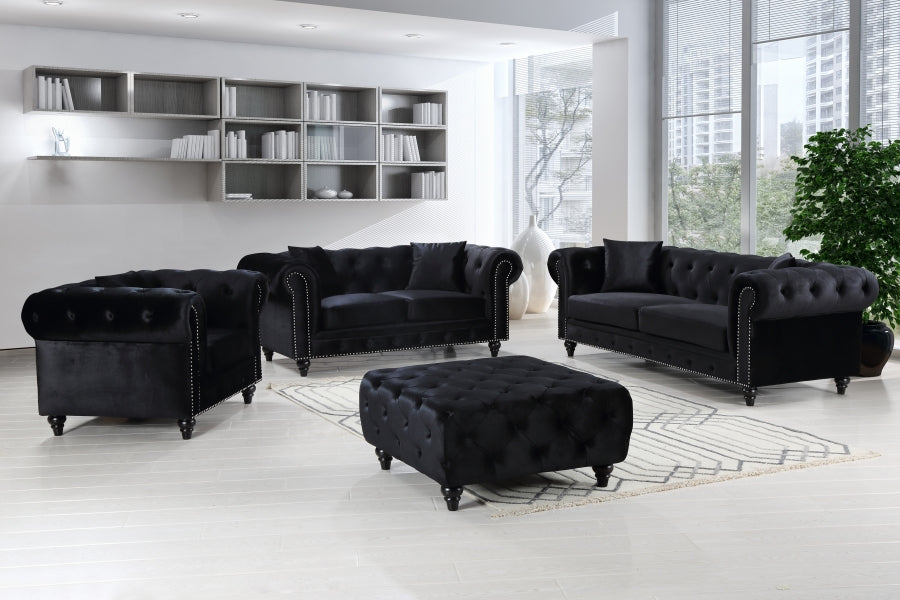 Chesterfield Black Velvet Sofa - 662BL-S - Vega Furniture