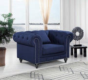 Chesterfield Blue Linen Textured Chair - 662Navy-C - Vega Furniture