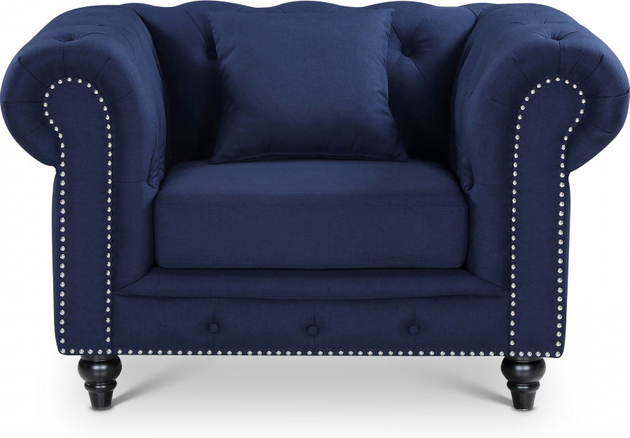 Chesterfield Blue Linen Textured Chair - 662Navy-C - Vega Furniture