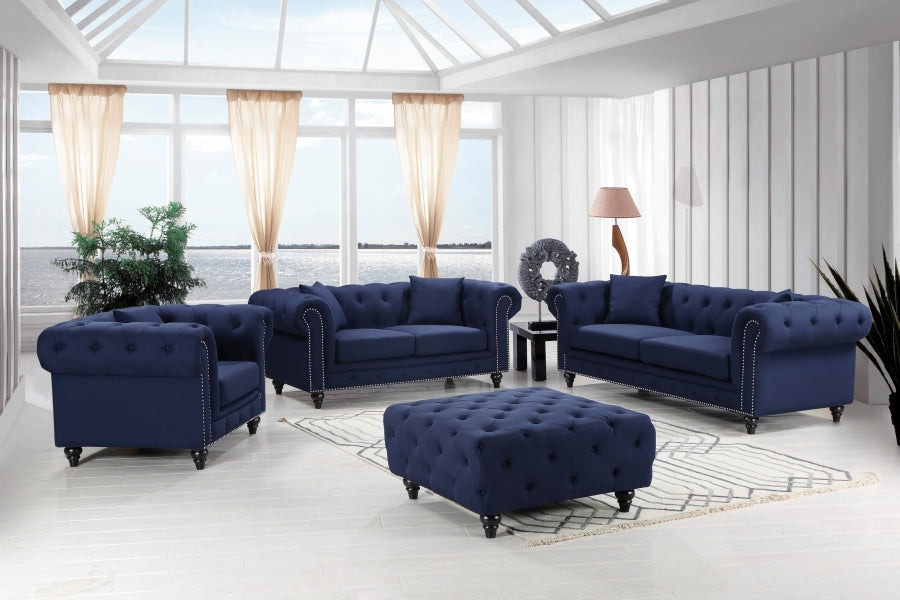 Chesterfield Blue Linen Textured Chair - 662Navy-C - Vega Furniture