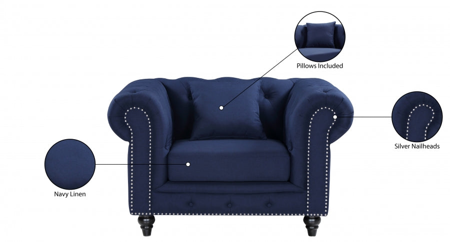 Chesterfield Blue Linen Textured Chair - 662Navy-C - Vega Furniture