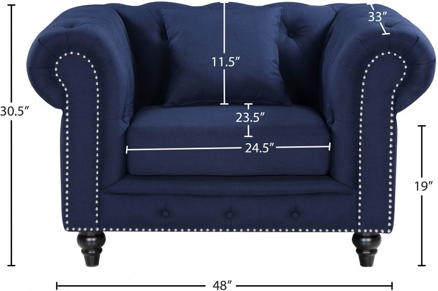 Chesterfield Blue Linen Textured Chair - 662Navy-C - Vega Furniture