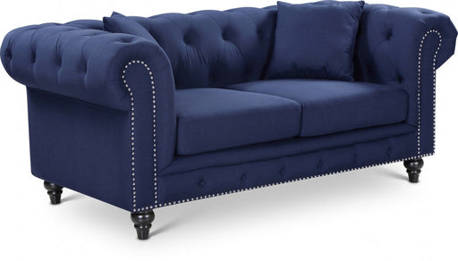 Chesterfield Blue Linen Textured Loveseat - 662Navy-L - Vega Furniture