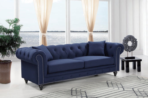 Chesterfield Blue Linen Textured Sofa - 662Navy-S - Vega Furniture