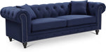 Chesterfield Blue Linen Textured Sofa - 662Navy-S - Vega Furniture