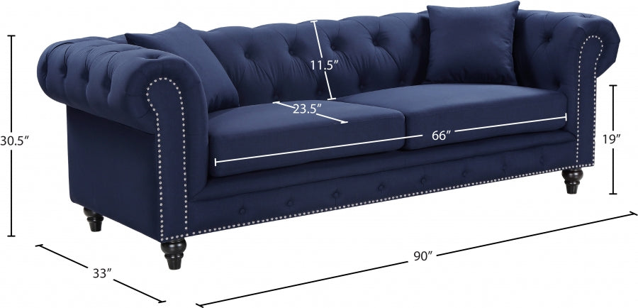 Chesterfield Blue Linen Textured Sofa - 662Navy-S - Vega Furniture