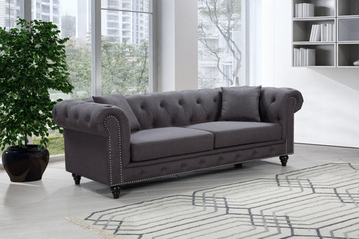 Chesterfield Grey Linen Textured Sofa - 662GRY-S - Vega Furniture