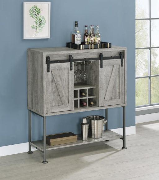 Claremont Gray Driftwood Sliding Door Bar Cabinet with Lower Shelf - 183038 - Vega Furniture