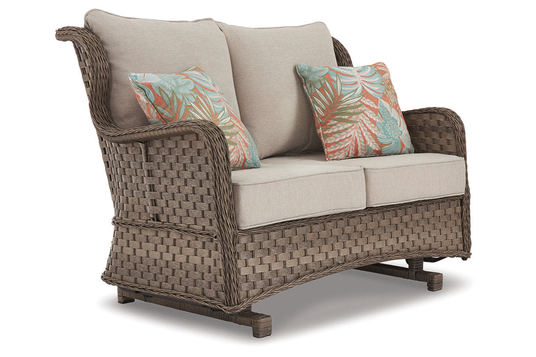 Clear Ridge Light Brown Glider Loveseat with Cushion - P361-835 - Vega Furniture