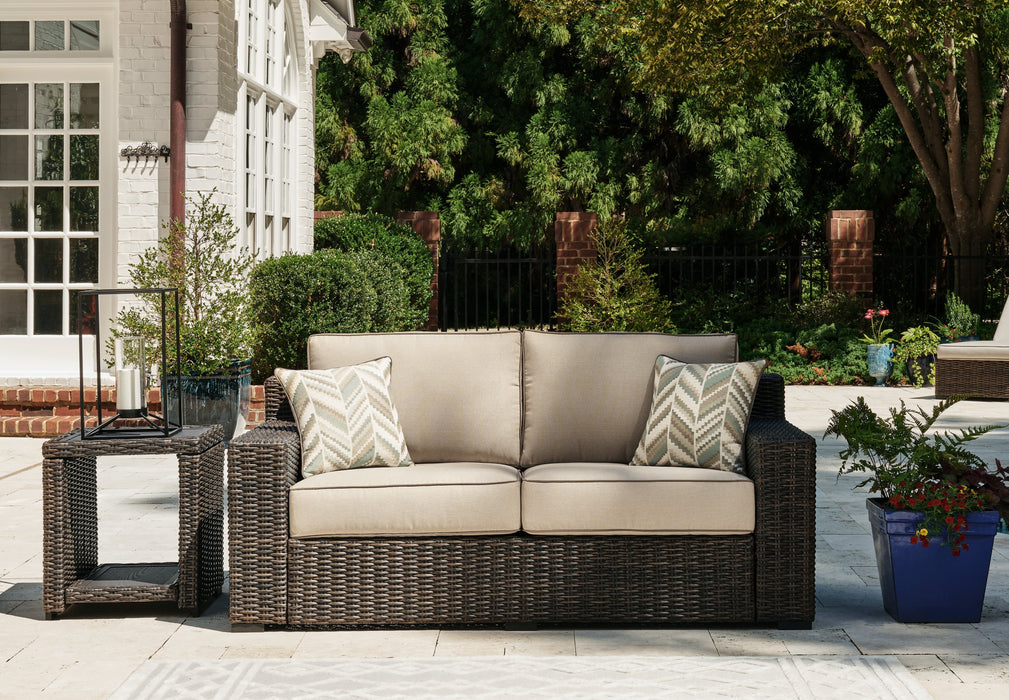 Coastline Bay Brown Outdoor Loveseat with Cushion - P784-835 - Vega Furniture